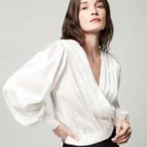 Smythe Pleated Crossover Blouse Ivory Satin S